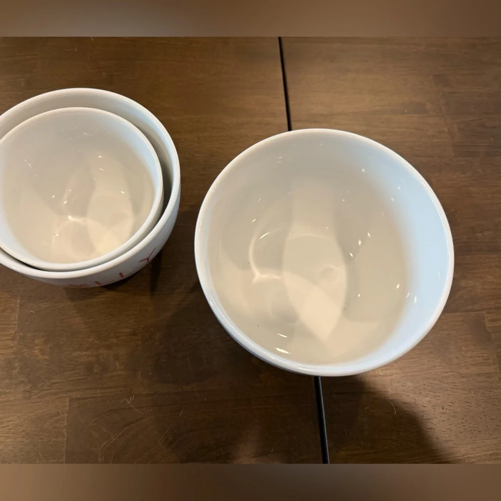 CRATE & BARREL White and Red Holiday Bowls Set